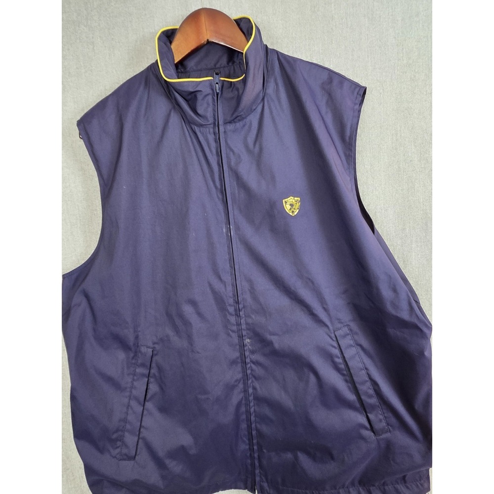Polo Golf Ralph Lauren Vest Men's L Sleeveless Navy Full Zip Crest Logo Retro